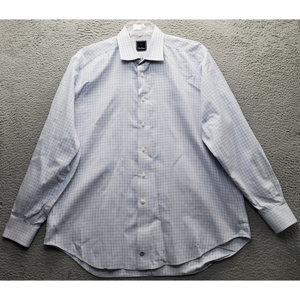 David Donahue Dress Shirt Mens 18 Multi Tattersall Print Business Button-Up